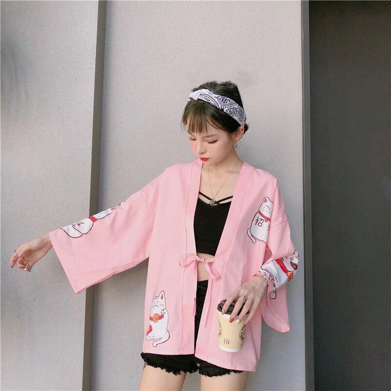 Kissanpainettu Japanilainen Kimono